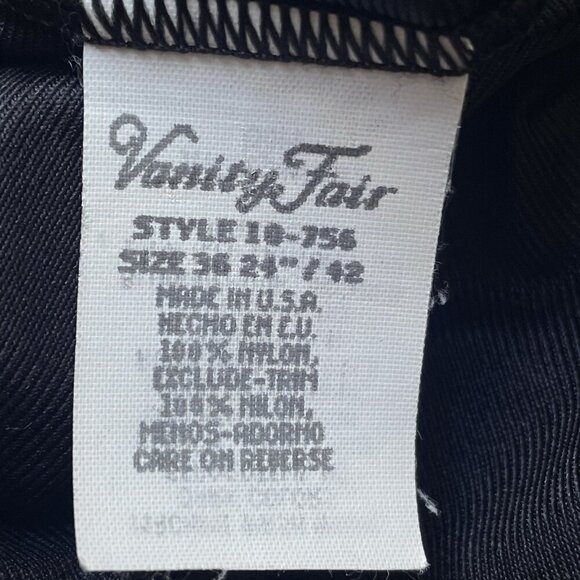 VTG 80s Vanity Fair Full Slip Dress Floral Sheer Bodice Silky Black Women’s 36 - Picture 9 of 10